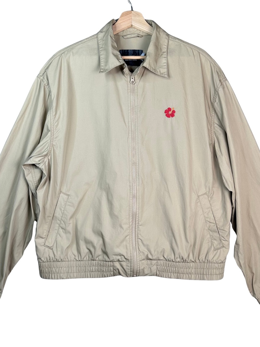 Urban Outfitters Men's Full Zip Harrington Jacket Cotton Beige Jacket Hibiscus L